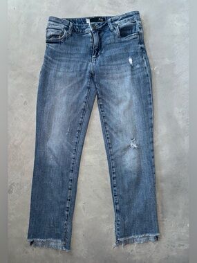 Kut from the Kloth Distressed Cropped Straight Jeans - Medium Blue Wash 31X32